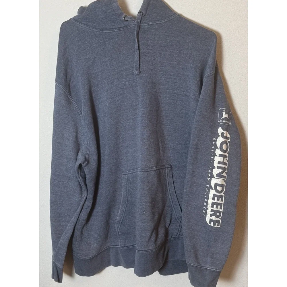John Deere Men's 2XL Pullover Hoodie Gray Logo Sleeve Workwear Flaw